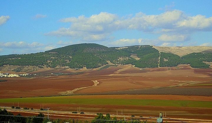 התמונה, שצולמה בתל יזרעאל מדגימה עד כמה העמק צר בנקודה האסטרטגית שבין יזרעאל ושונם (היום מצוי שם הכפר הערבי סולם [בקצה השמאלי של התמונה]). במקום זה, שבו מסתעפת דרך ההר לשומרון מוויה מאריס, התרחשו קרבות מפורסמים רבים. © נורמה פרנקלין